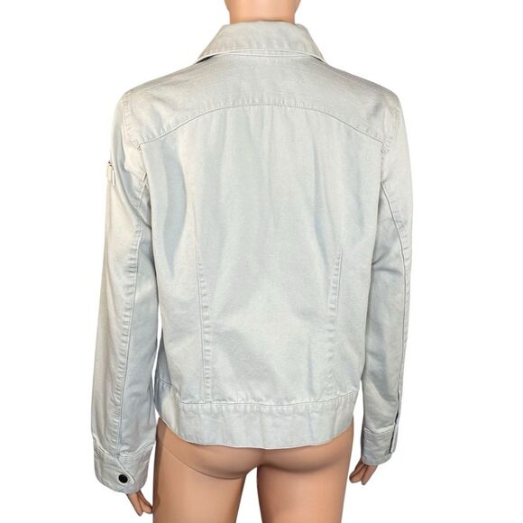 Classic Beige Utility Jacket Snap Button Closure Front Chest Pockets Women SZ M - Picture 3 of 3